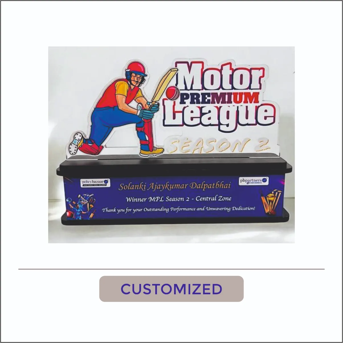 Custom Cricket League Base Trophy - CTM-013