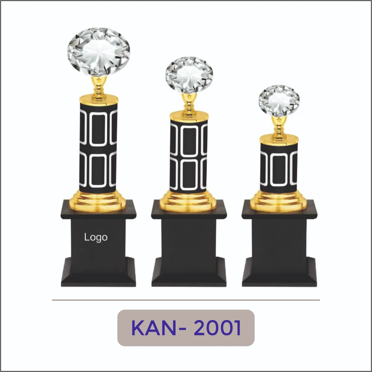 Metal Trophy with Crystal Diamond Top - KAN-2001