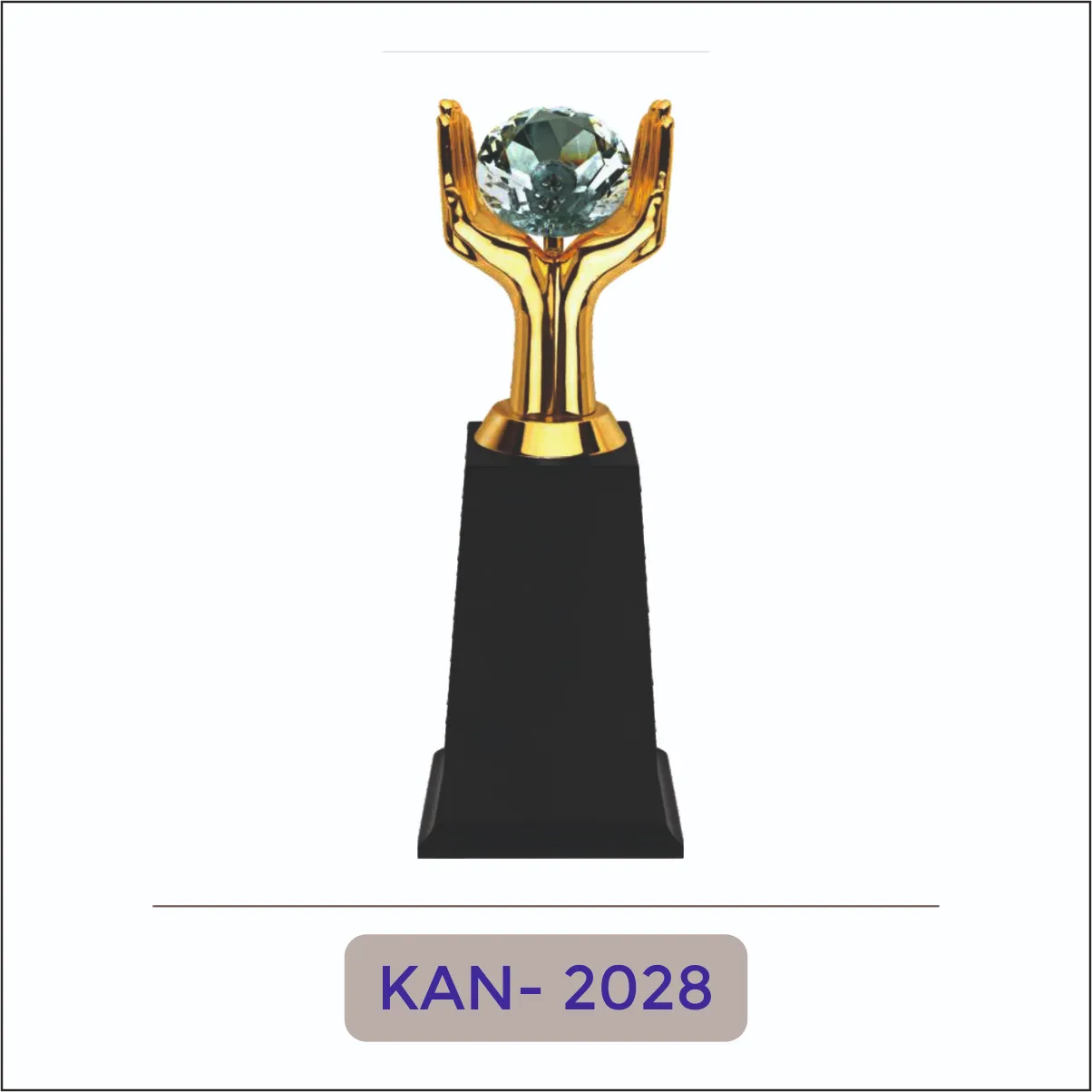 Hands Holding Crystal Metal Trophy - KAN-2028